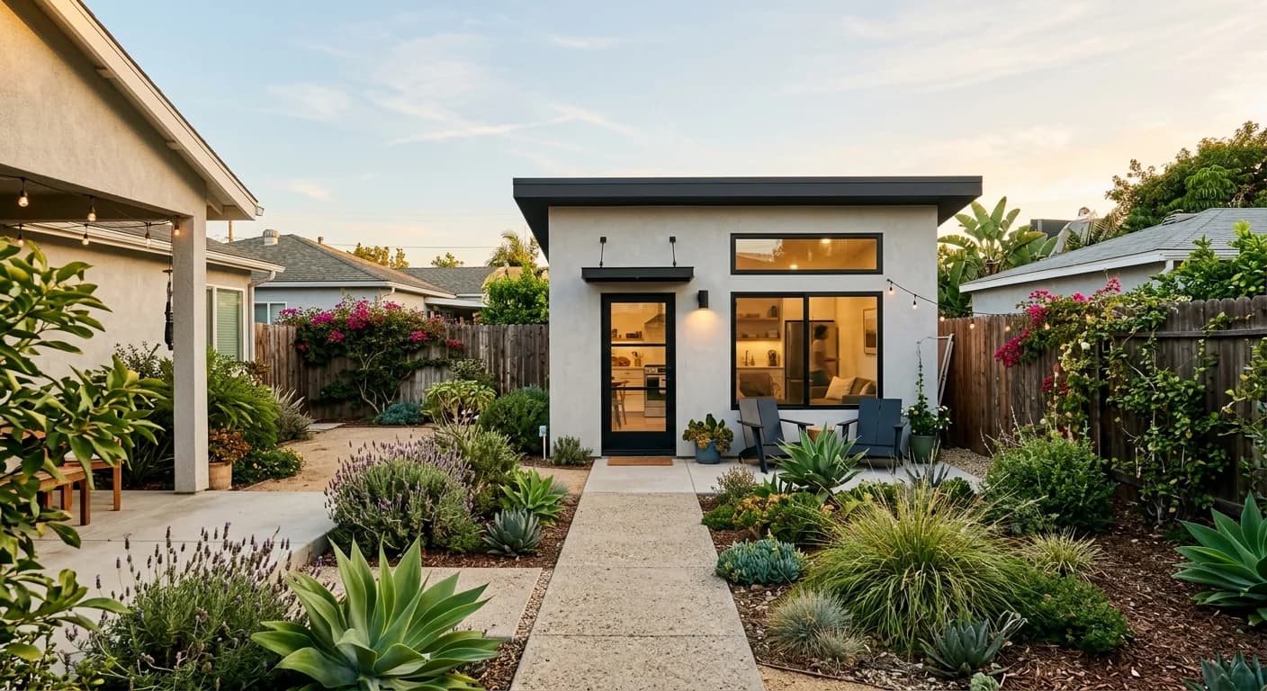 Completed modern detached ADU in San Diego backyard